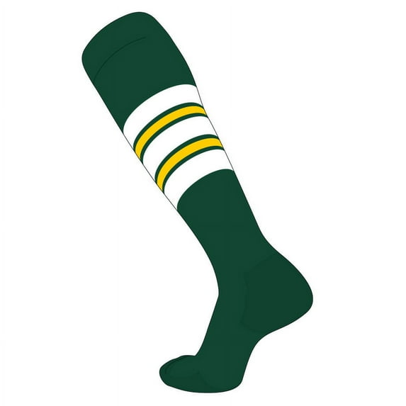 TCK Elite Baseball Football Knee High Striped Socks (F) Dk Green, White, Gold (L)