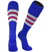 TCK Elite Baseball Football Knee High Striped Socks (F) Royal, White, Red (XL)