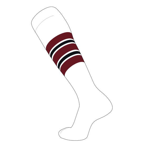 TCK Elite Baseball Football Knee High Striped Socks (F) White, Cardinal, Black (M)