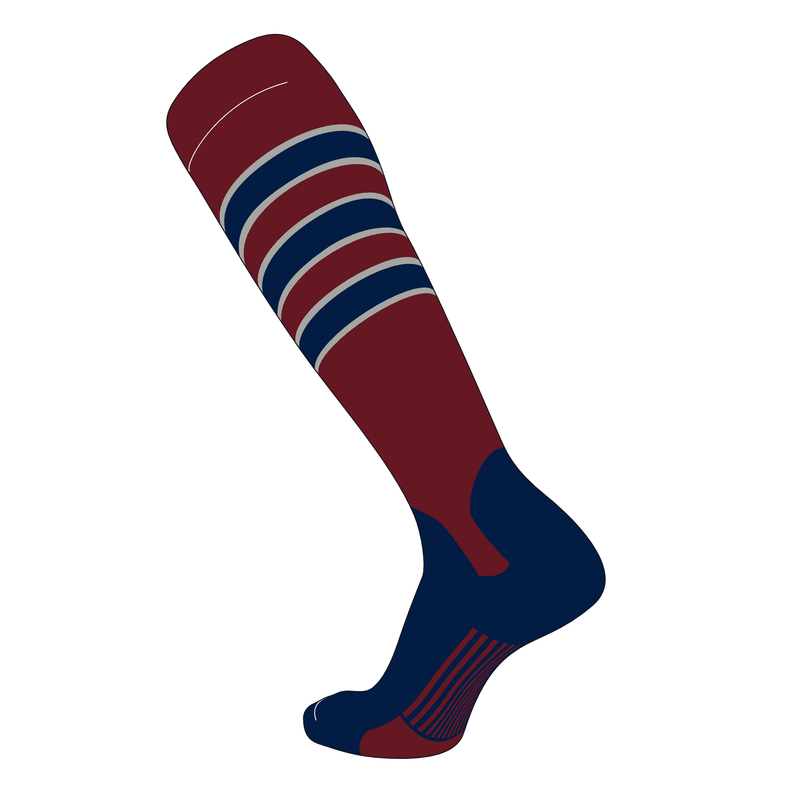 TCK Elite Baseball Knee High Stirrup Socks (D, 5in) Cardinal, Grey, Navy, Navy (S)