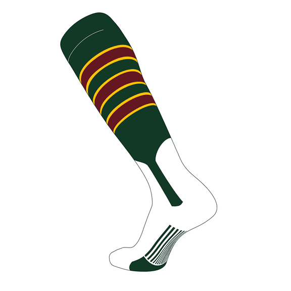 TCK Elite Baseball Knee High Stirrup Socks (D, 7in) Dk Green, Gold, Cardinal (XL)