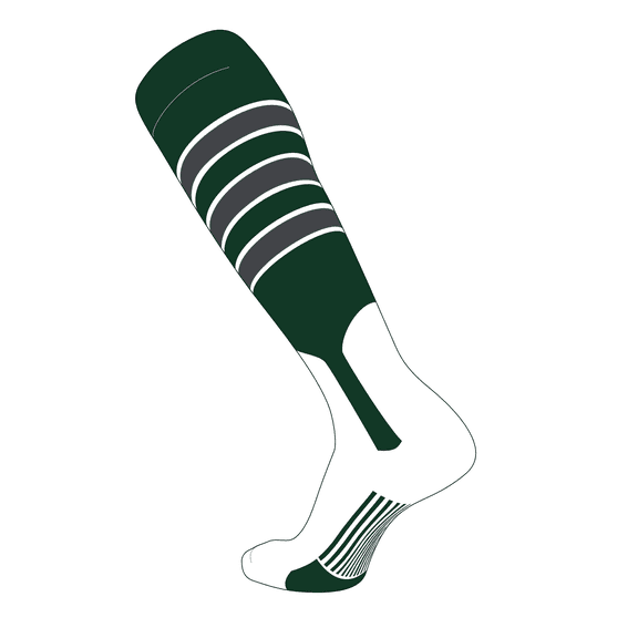 TCK Elite Baseball Knee High Stirrup Socks (D, 7in) Dk Green, White, Graphite (Dark Green, White, Graphite, M)