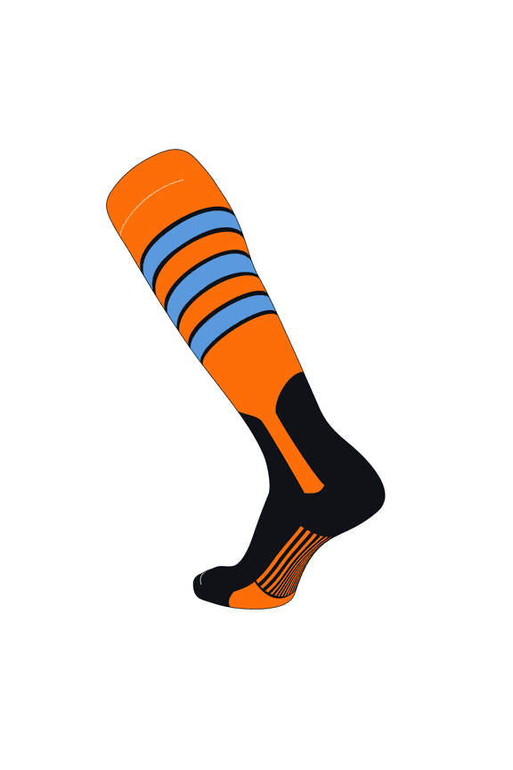 Elite Baseball Knee High Stirrup Socks (D, 7in) Tenn Orange, Black, Baby Blue, Black (M)