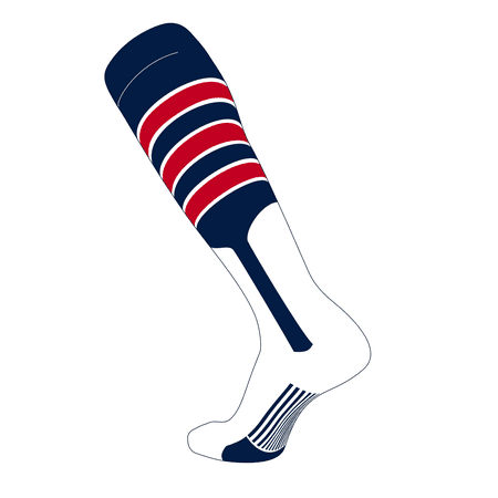 TCK Elite Baseball Knee High Stirrup Socks (D, 9in) Navy, White, Red (M)