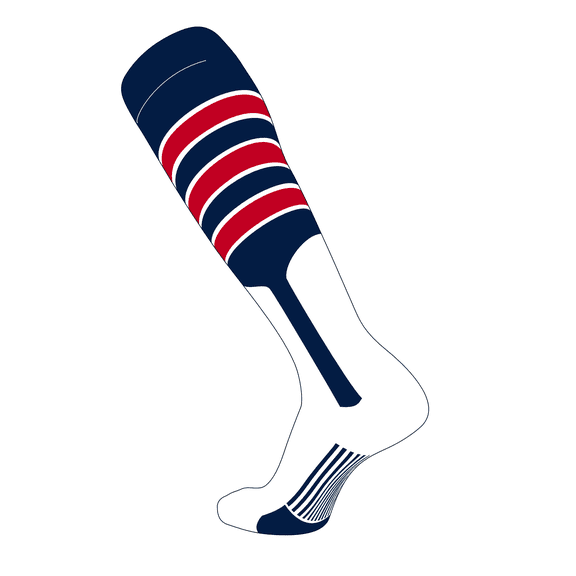 TCK Elite Baseball Knee High Stirrup Socks (D, 9in) Navy, White, Red (M)