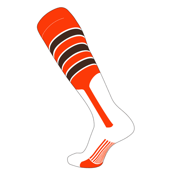 TCK Elite Baseball Knee High Stirrup Socks (D, 9in) Orange, White, Brown (XL)