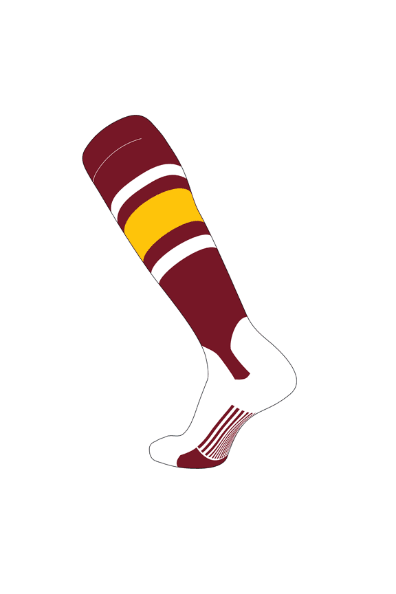 Elite Baseball Knee High Stirrup Socks (E, 5in) Maroon, White, Gold (L)