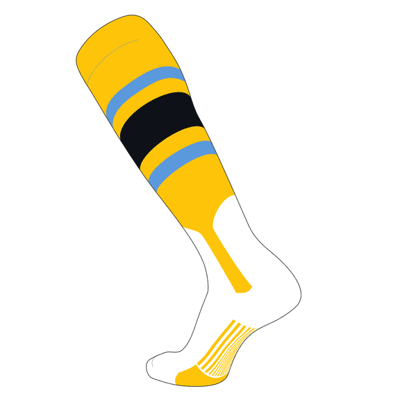 TCK Elite Baseball Knee High Stirrup Socks (E, 7in) Gold, Baby Blue, Black (M)