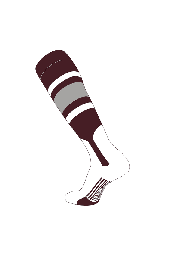 Elite Baseball Knee High Stirrup Socks (E, 7in) Maroon, White, Grey (S)