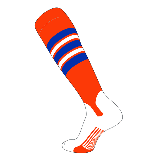 TCK Elite Baseball Knee High Stirrup Socks (F, 5in) Orange, AF Blue, White (M)