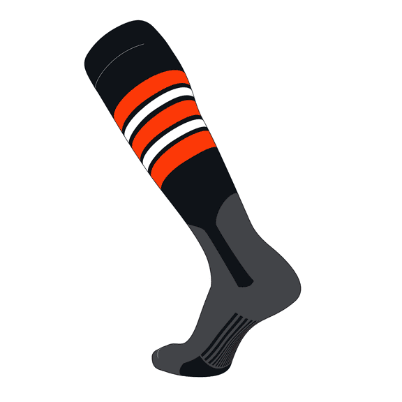 TCK Elite Baseball Knee High Stirrup Socks (F, 7in) Black, Orange, White, Graphite
