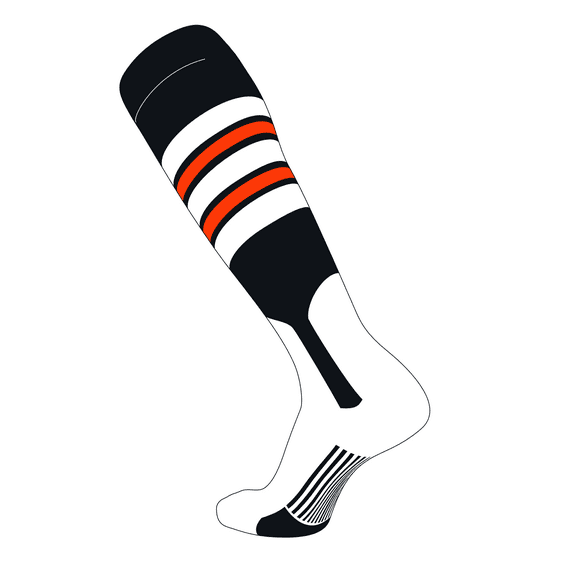 TCK Elite Baseball Knee High Stirrup Socks (F, 7in) Black, White, Orange (S)