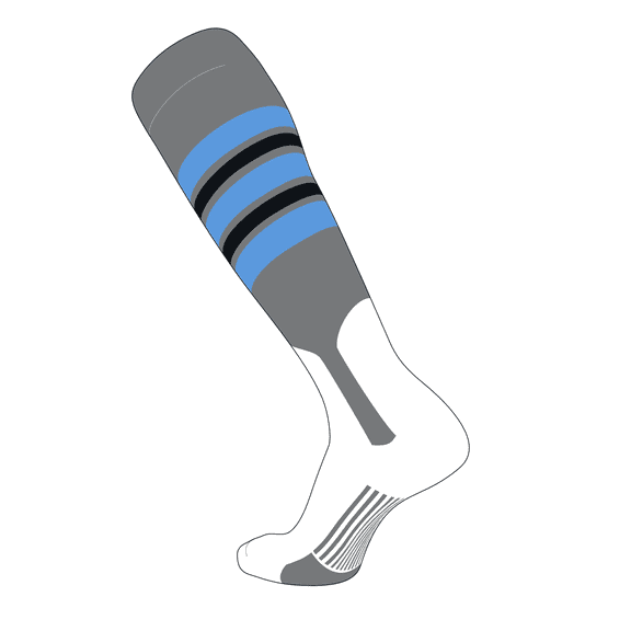 TCK Elite Baseball Knee High Stirrup Socks (F, 7in) Dk Grey, Baby Blue, Black (L)