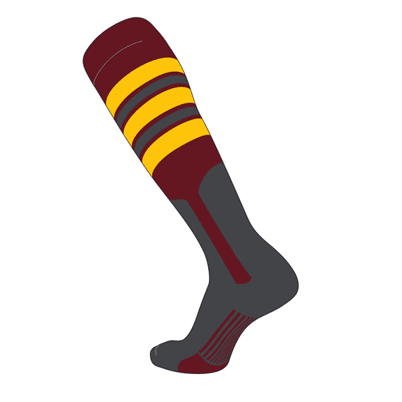 TCK Elite Baseball Knee High Stirrup Socks (F, 9in) Cardinal, Gold, Graphite, Graphite (L)