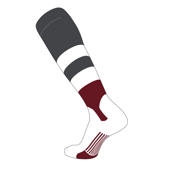 TCK Elite Baseball Knee High Stirrup Socks (G, 5in) Graphite, White, Cardinal (L)