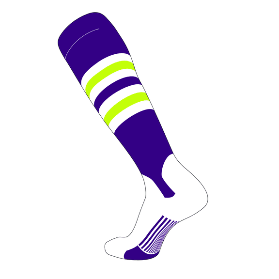 TCK Elite Baseball Knee High Stirrup Socks (I, 5in) Purple, White, NEON Green (S)