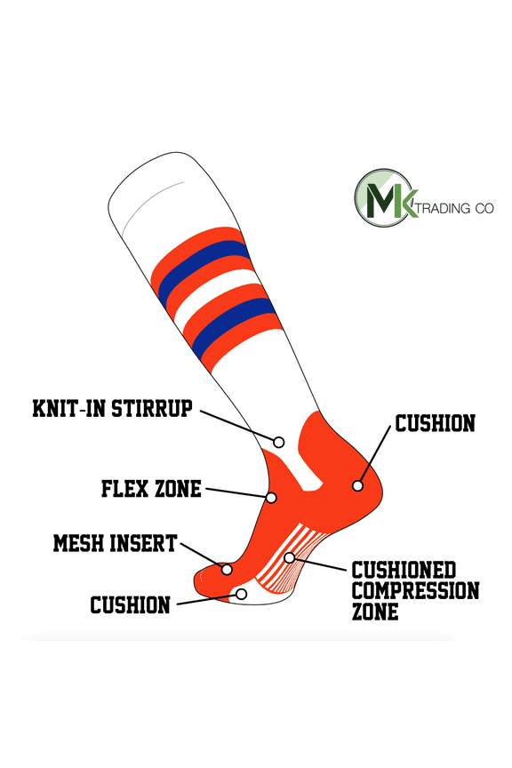 Elite Baseball Knee High Stirrup Socks (I, 5n) White, Orange, Royal, Orange