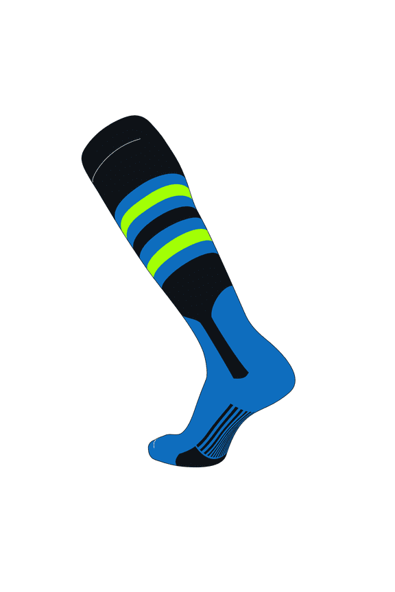 Elite Baseball Knee High Stirrup Socks (I, 7in) Black, Electric Blue, NEON Green, Electric Blue (M)