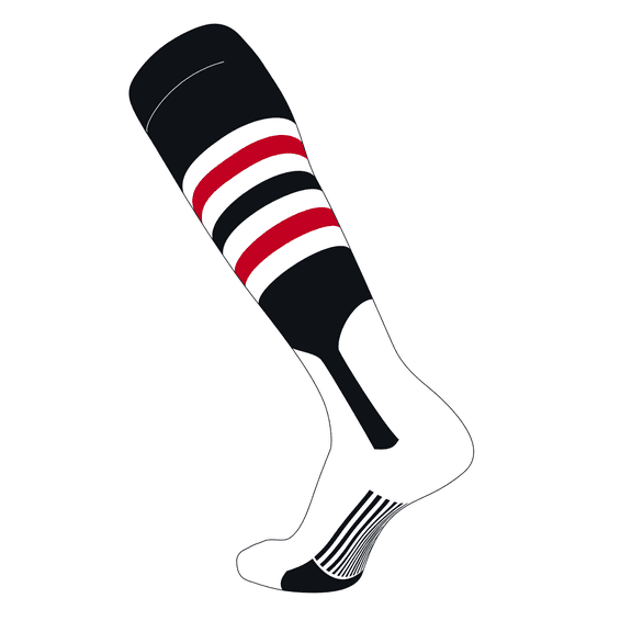 TCK Elite Baseball Knee High Stirrup Socks (I, 7in) Black, White, Red (M)