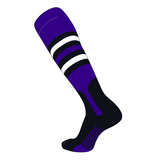 TCK Elite Baseball Knee High Stirrup Socks (I, 7in) Purple, Black, White, Black (M)
