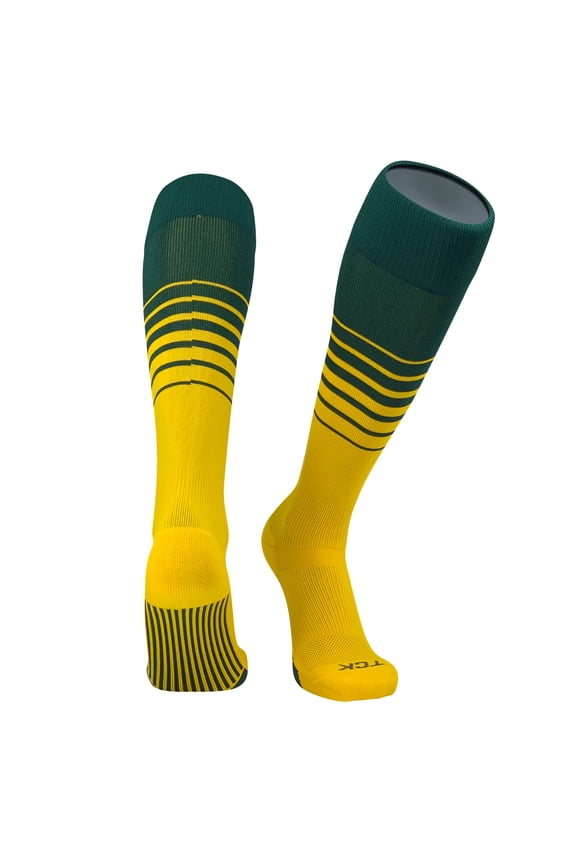Elite Breaker Fade Lines Knee High Socks Dark Green, Gold (X-Large)