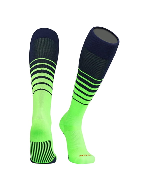 Elite Breaker Fade Lines Knee High Socks Neon Green Navy (L)