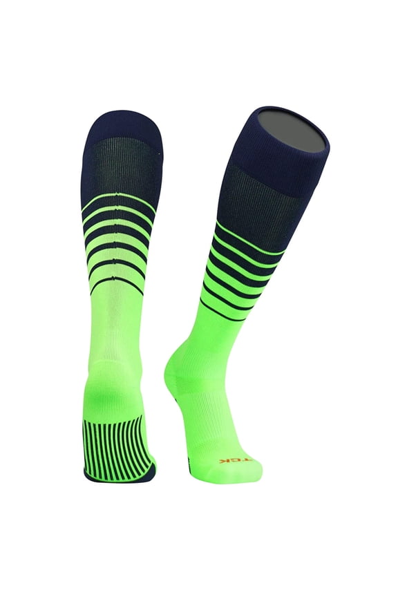 Elite Breaker Fade Lines Knee High Socks Neon Green Navy (XL)