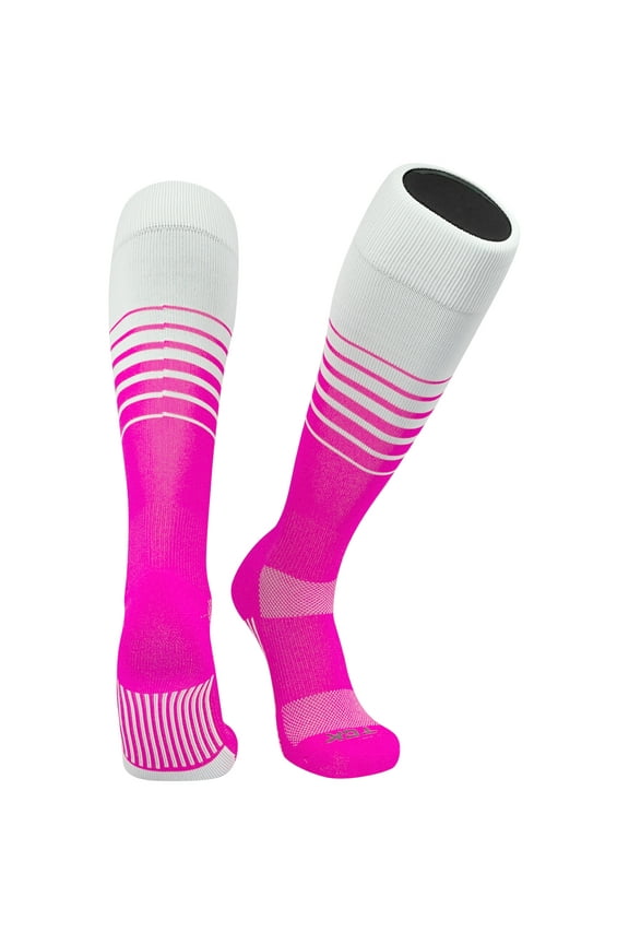 Elite Breaker Fade Lines Knee High Sports Socks - White Hot Pink (M)