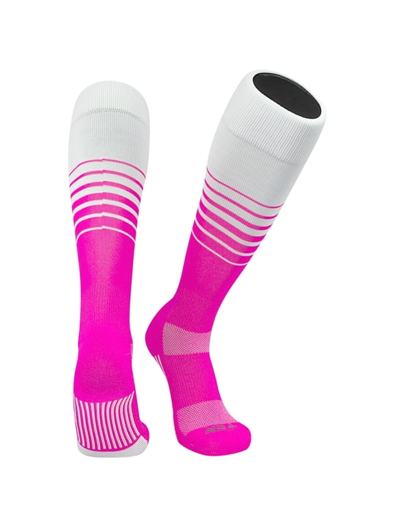 Elite Breaker Fade Lines Knee High Sports Socks - White Hot Pink (S)