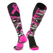 TCK Elite Breast Cancer Aware Woodland Camo Football Baseball Knee-High Socks (Large)
