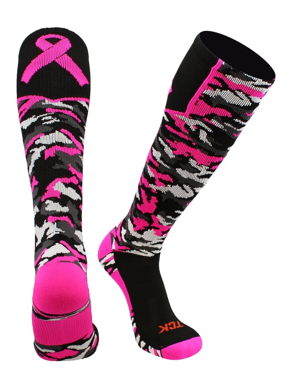 Elite Breast Cancer Aware Woodland Camo Football Baseball Knee-High Socks (Small)