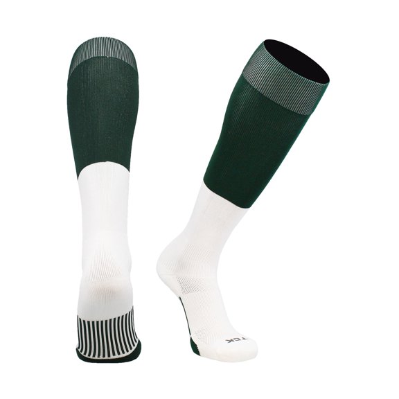 End Zone Football Socks Long Over the Calf (Dark Green/White, X-Large)