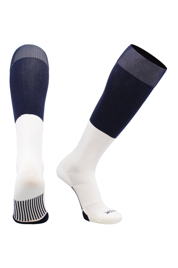 End Zone Football Socks Long Over the Calf (Navy/White, Medium)