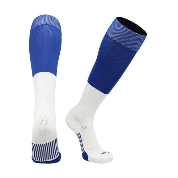 End Zone Football Socks Long Over the Calf (Royal/White, Medium)
