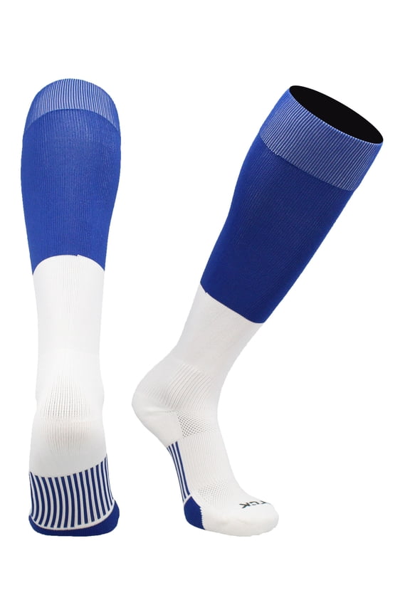 End Zone Football Socks Long Over the Calf (Royal/White, Medium)