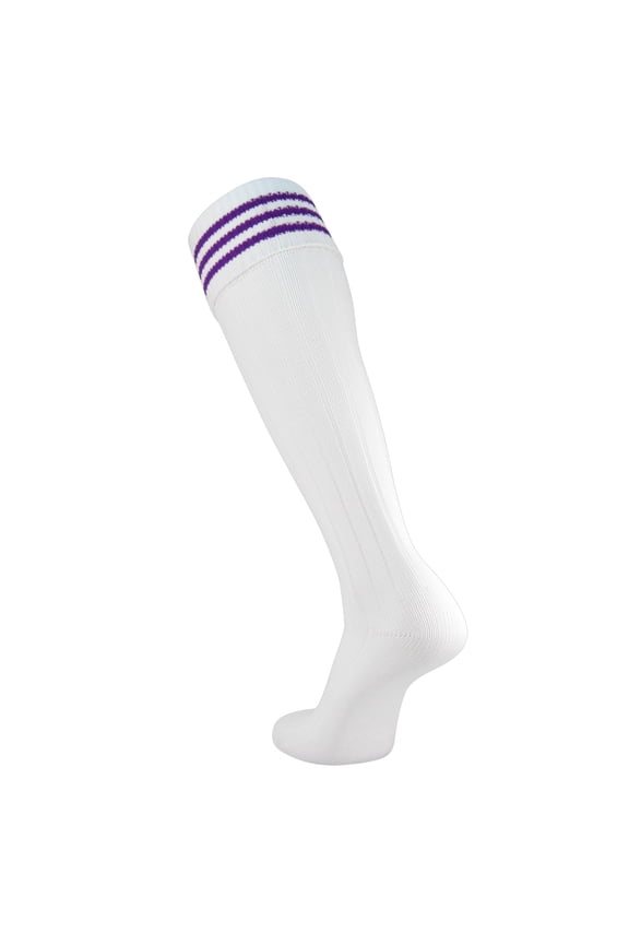 TCK European Style 3 Stripe Soccer Socks in Nylon (L, White Purple)