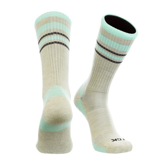 TCK Merino Wool Crew Socks - Oatmeal Mint Graphite Stripe