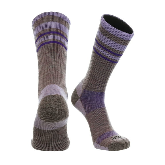 TCK Merino Wool Crew Socks - Plum Lavender Purple Stripe