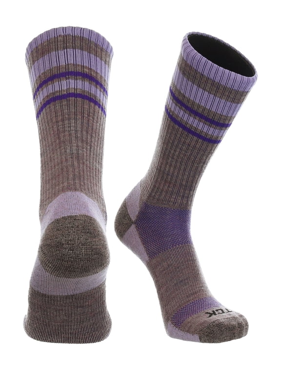 Merino Wool Striped Crew Socks (Plum/Lavender, Medium)