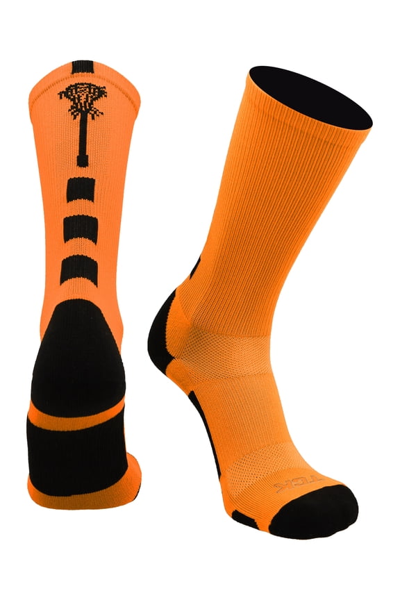 Midline Lacrosse Logo Crew Socks (Neon Orange/Black, X-Large)