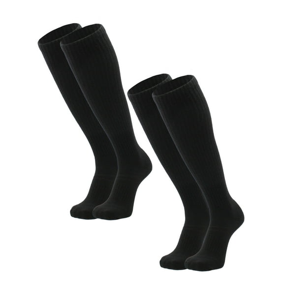 TCK Over the Calf Tall Wool Work Socks 2 Pairs (Black, Large)