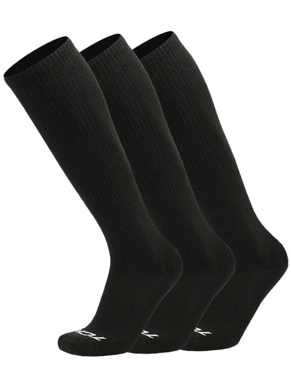 Over the Calf Work Socks 3 Pair Moisture Wicking for Men and Women (Black, Large)