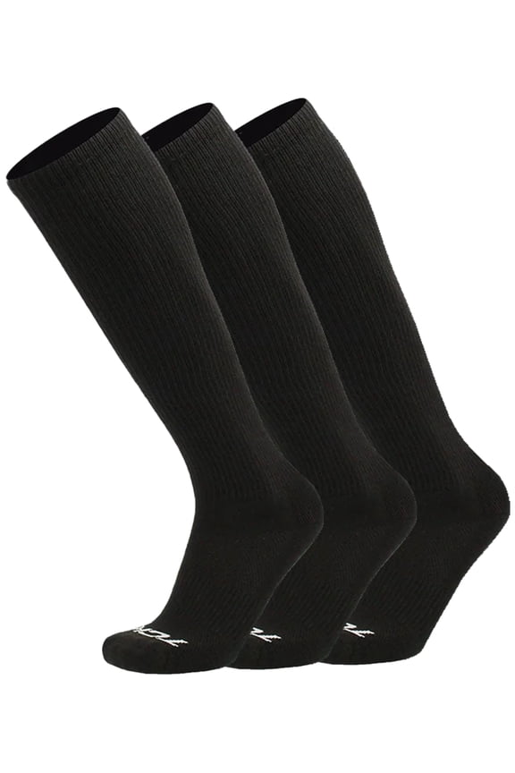 Over the Calf Work Socks 3 Pair Moisture Wicking for Men and Women (Black, Large)