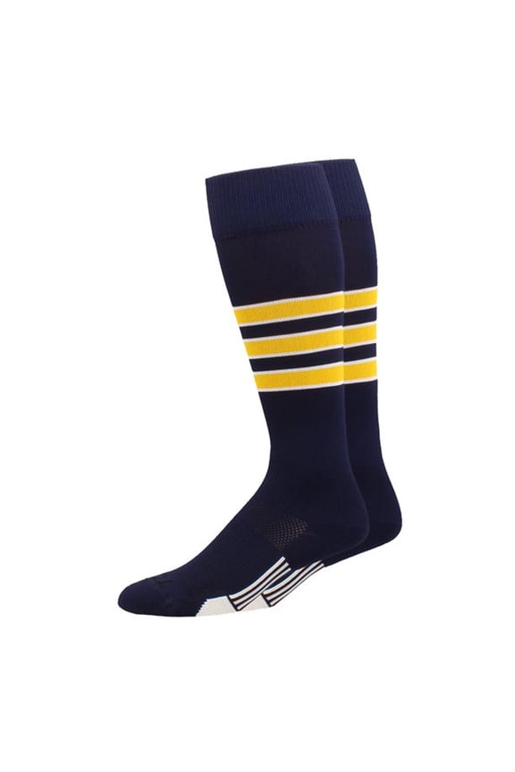 Performance Baseball/Softball Socks (Navy/White/Gold, Large)