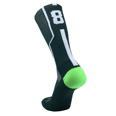 TCK Player ID Jersey Number Crew Socks Dark Green White Singles (Large, #8 - Single Sock)