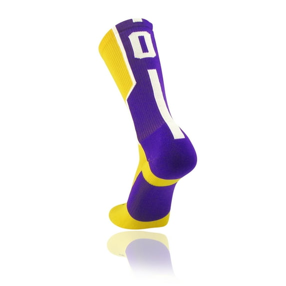 TCK Player ID Jersey Number Crew Socks Gold Purple Singles (Large, #0 - Single Sock)