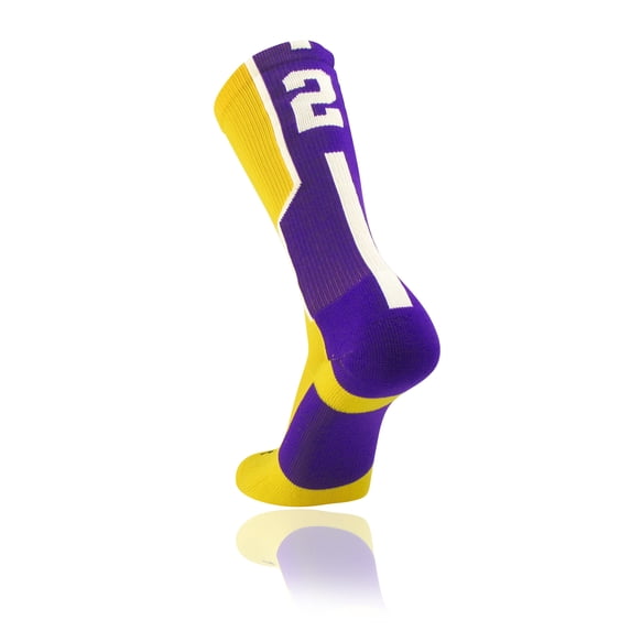 TCK Player ID Jersey Number Crew Socks Gold Purple Singles (Medium, #2 - Single Sock)