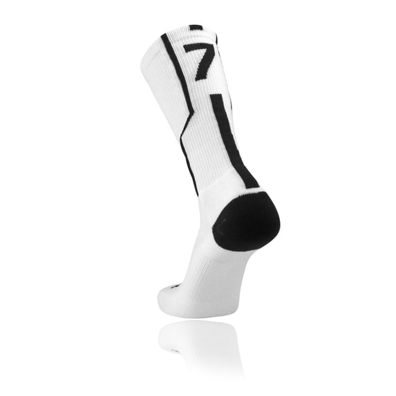 TCK Player ID Jersey Number Crew Socks White Black Singles (Small, #7 - Single Sock)
