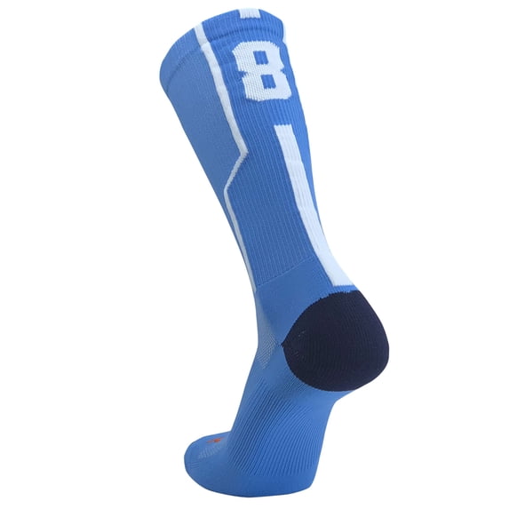 TCK Player ID Jersey Number Single Crew Sock - Carolina Blue White (Large, #8 - Single Sock)