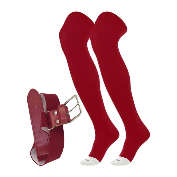 TCK Prosport Baseball Socks and Belt Combo Over the Knee (Cardinal, Medium)